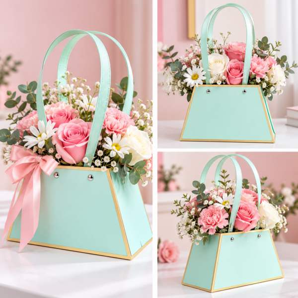 BOLSA TIPO CARTERA PARA RAMOS FLORALES CON ASAS Y BORDES DORADOS X10 UNID